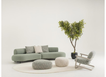 Wohnzimmer Set aus Stoff und Holz in Grün, modernes Design