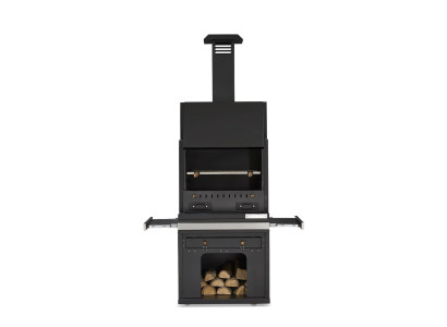 Schwarzer Edelstahl Grillkamin modern für Garten und Terrasse