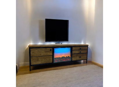 TV-Schrank mit dekorativer LED-Beleuchtung drei Schubladen und schwarzen Details