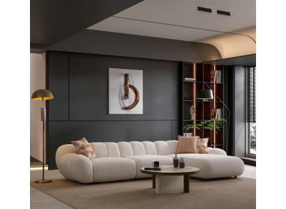 Weißes Wohnzimmer Set Polstersofa Designer Holz Rundtisch 2tlg