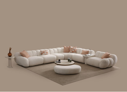 Weißes Wohnzimmer Set Hochwertiges Ecksofa Couchtisch Hocker