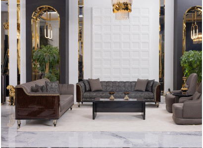 Schönes graues Wohnzimmer-Set Sofas Sessel Couchtisch Beistelltisch