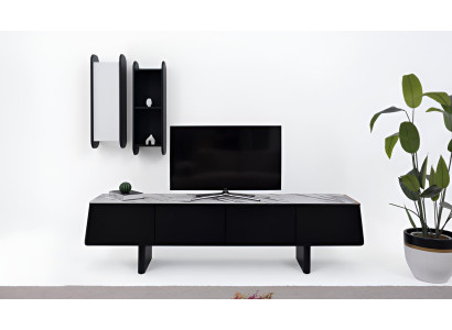 Stilvoller Schwarzes Wohnzimmer-Set Holz-TV-Sideboard Regale Designermöbel