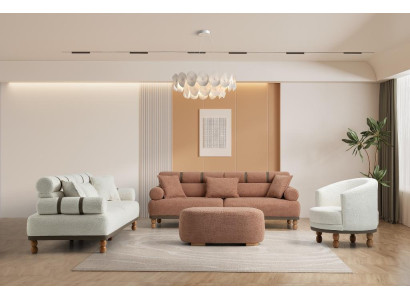 Weiß-Beige Sofagarnitur Designer Polstermöbel Edle 3-Sitzer Sofas
